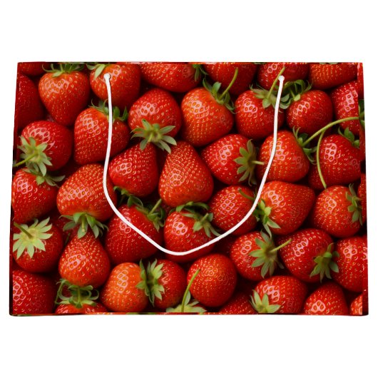 Bright Red Summer Strawberry Harvest Pattern Groot Cadeauzakje (Voorkant)