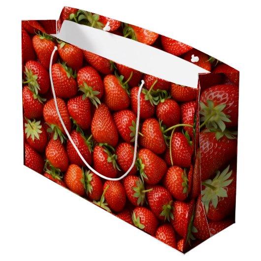 Bright Red Summer Strawberry Harvest Pattern Groot Cadeauzakje (Achterkant Gekanteld)