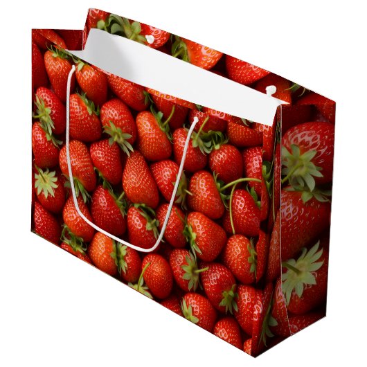 Bright Red Summer Strawberry Harvest Pattern Groot Cadeauzakje (Voorkant Gekanteld)