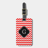 Bright Red White Chevron Black Quatrefoil Monogram Bagagelabel (Voorkant verticaal)