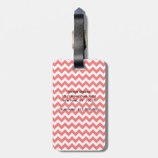 Bright Red White Chevron Black Quatrefoil Monogram Bagagelabel (Achterkant verticaal)
