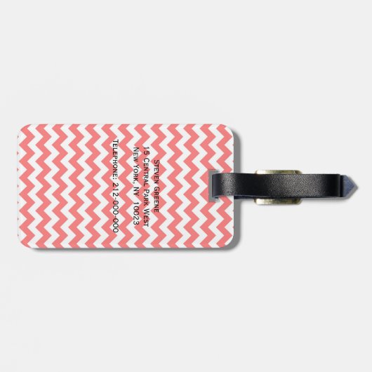 Bright Red White Chevron Black Quatrefoil Monogram Bagagelabel (Achterkant horizontaal)