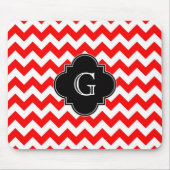 Bright Red White Chevron Black Quatrefoil Monogram Muismat (Voorkant)