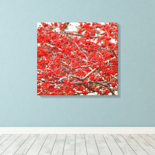 Bright Red Winterberries Holly Tree Berries Canvas Afdruk (Insitu (Houten vloer))