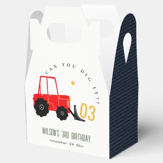 Bright Red Yellow Digger Kinder Any Age Verjaardag Bedankdoosjes (Geopend)