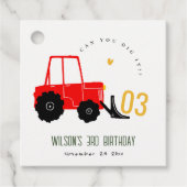 Bright Red Yellow Digger Kinder Any Age Verjaardag Bedankjes Labels (Voorkant)
