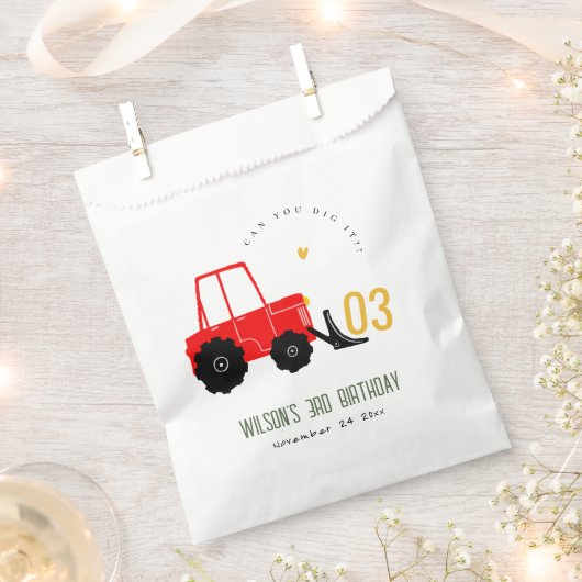 Bright Red Yellow Digger Kinder Any Age Verjaardag Bedankzakje (Geknipt)