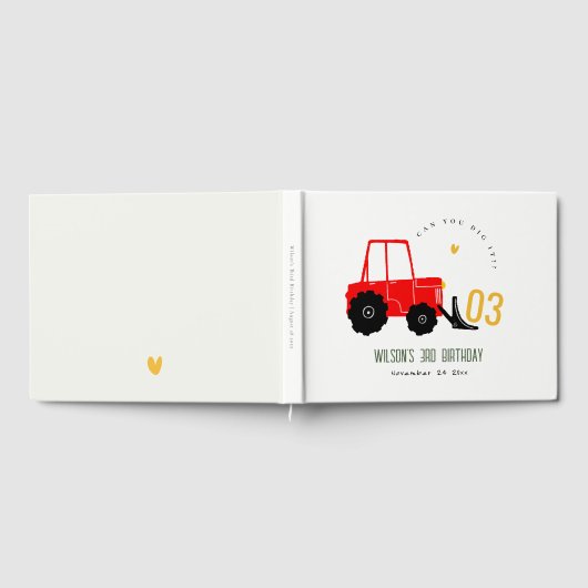 Bright Red Yellow Digger Kinder Any Age Verjaardag Gastenboek (Volledig)