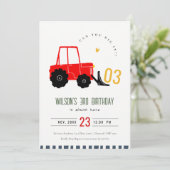 Bright Red Yellow Digger Kinder Any Age Verjaardag Kaart (Staand voorkant)