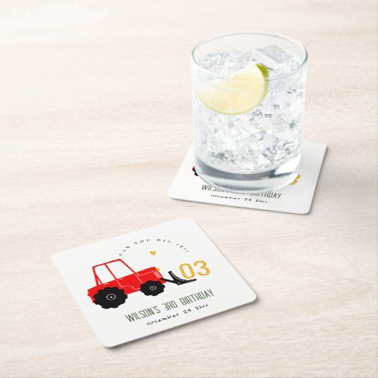 Bright Red Yellow Digger Kinder Any Age Verjaardag Kartonnen Onderzetters (Insitu)