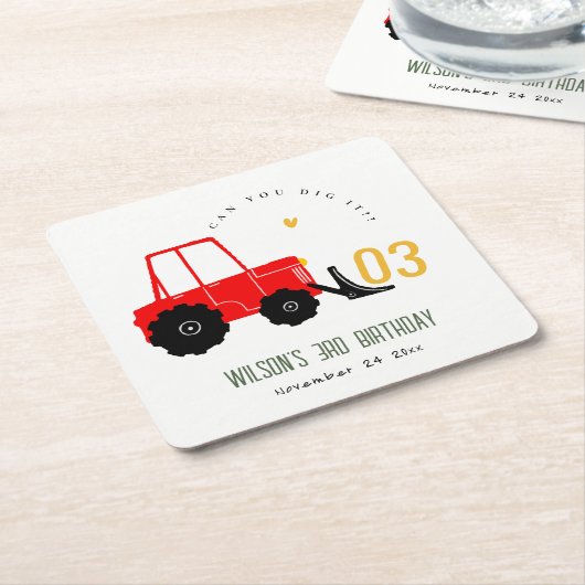 Bright Red Yellow Digger Kinder Any Age Verjaardag Kartonnen Onderzetters (Schuin)