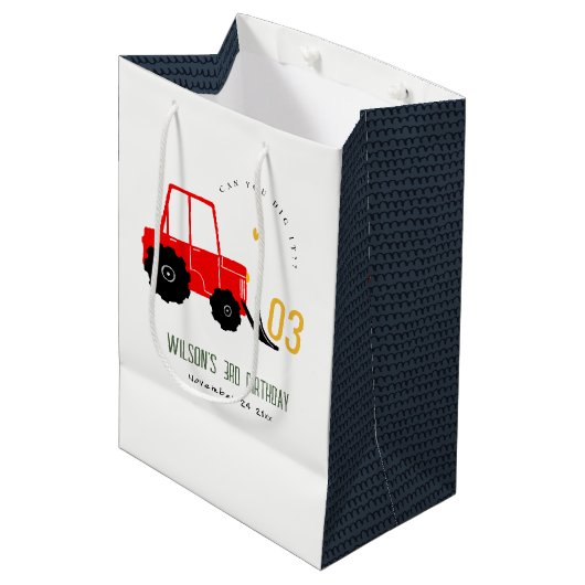 Bright Red Yellow Digger Kinder Any Age Verjaardag Medium Cadeauzakje (Voorkant Gekanteld)