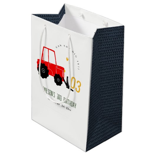 Bright Red Yellow Digger Kinder Any Age Verjaardag Medium Cadeauzakje (Achterkant Gekanteld)