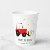 Bright Red Yellow Digger Kinder Any Age Verjaardag Papieren Bekers (Achterkant)