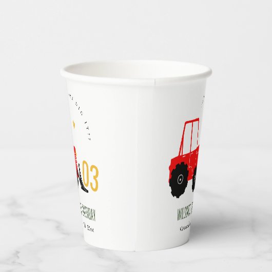 Bright Red Yellow Digger Kinder Any Age Verjaardag Papieren Bekers (Rechts)