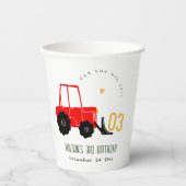 Bright Red Yellow Digger Kinder Any Age Verjaardag Papieren Bekers (Voorkant)