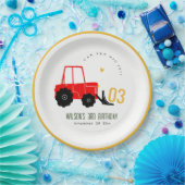 Bright Red Yellow Digger Kinder Any Age Verjaardag Papieren Bordje (Feest)
