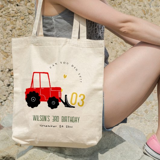 Bright Red Yellow Digger Kinder Any Age Verjaardag Tote Bag