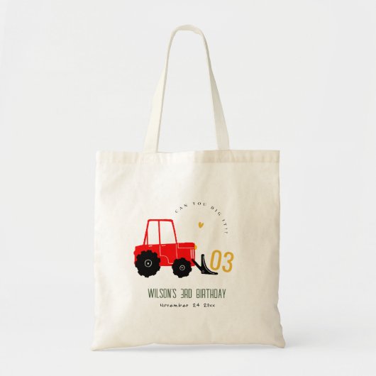 Bright Red Yellow Digger Kinder Any Age Verjaardag Tote Bag (Voorkant)