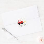 Bright Red Yellow Digger Kinder Any Age Verjaardag Vierkante Sticker (Envelop)