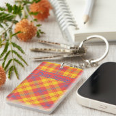 Bright Red Yellow en Blue Plaid Custom Sleutelhang Sleutelhanger (Voorkant Rechts)