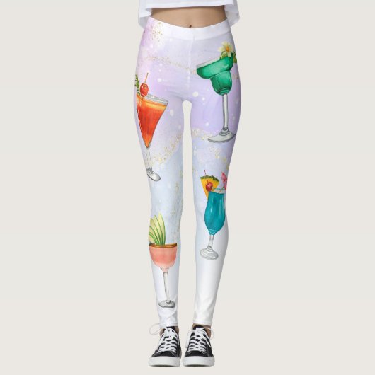 Bright regenboog cocktail party leuke drinken leggings (Voorkant)