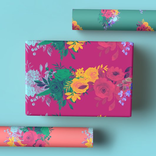 Bright regenboogFloral bruiloft Inpakpapier Vel