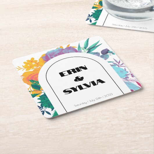 Bright regenboogFloral bruiloft Kartonnen Onderzetters (Schuin)