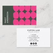 BRIGHT RETRO BIG HAND DRAADT PINK GRAY POLKA DOTS VISITEKAARTJE (Voorkant / Achterkant)