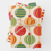 Bright Retro Christmas Ornament Wrapping Paper (In situ)