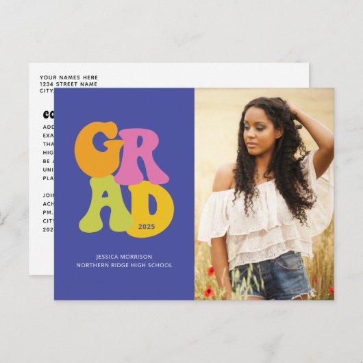 Bright Retro Design 2025 Foto Afstuderen Briefkaart (Voorkant / Achterkant)