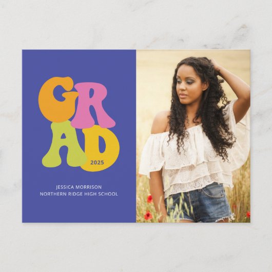 Bright Retro Design 2025 Foto Afstuderen Briefkaart (Voorkant)