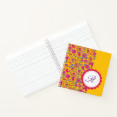 Bright Retro Floral Blooms met Monogram Notitieboek (Binnen)