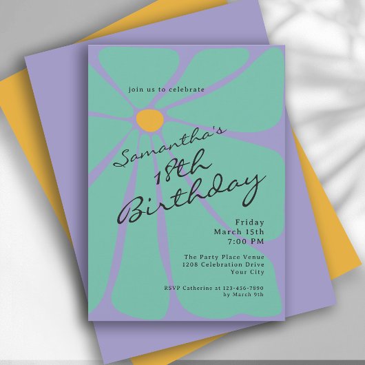 Bright Retro Flower Power 18th Birthday Kaart