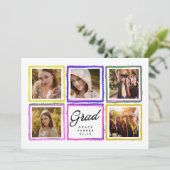 Bright Retro Grad Photo Collage Frames Graduation  Aankondiging (Staand voorkant)