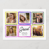Bright Retro Grad Photo Collage Frames Graduation  Aankondiging (Voorkant)