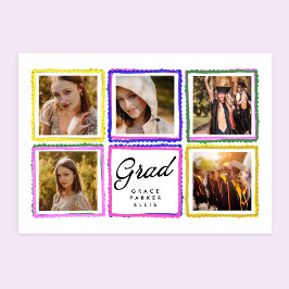Bright Retro Grad Photo Collage Frames Graduation  Aankondiging