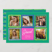 Bright Retro Graduate 5 Photo Collage Graduation  Aankondiging (Voorkant / Achterkant)