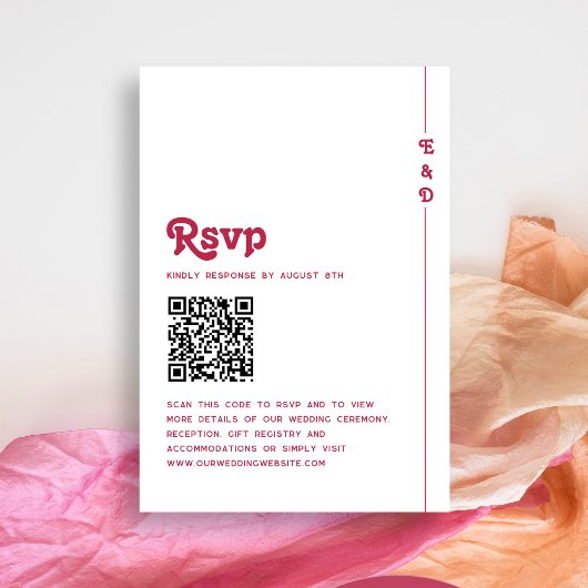 Bright Retro Hot Pink Monogram Wedding QR-code RSVP Kaartje