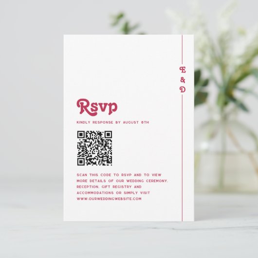 Bright Retro Hot Pink Monogram Wedding QR-code RSVP Kaartje (Staand voorkant)