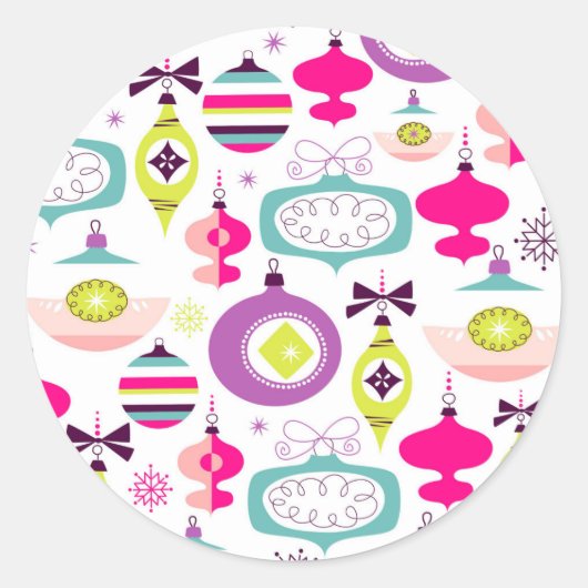 Bright Retro kerstversieringen Ronde Sticker (Voorkant)