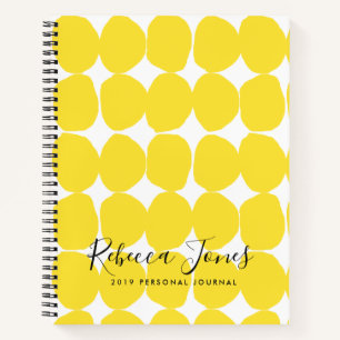 BRIGHT RETRO LARGE HAND GETROKKEN GEEL POLKA DOTS NOTITIEBOEK