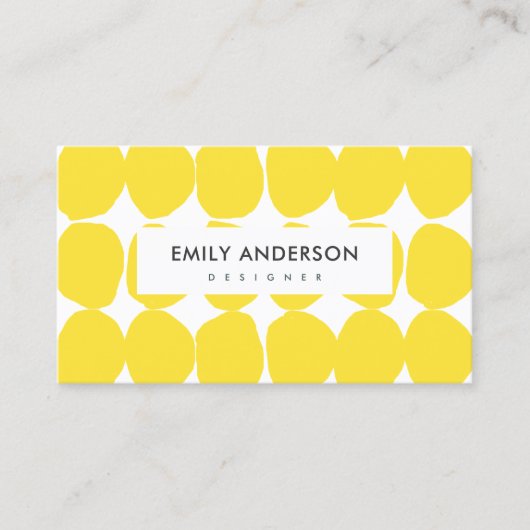 BRIGHT RETRO LARGE HAND GETROKKEN GEEL POLKA DOTS VISITEKAARTJE (Voorkant)