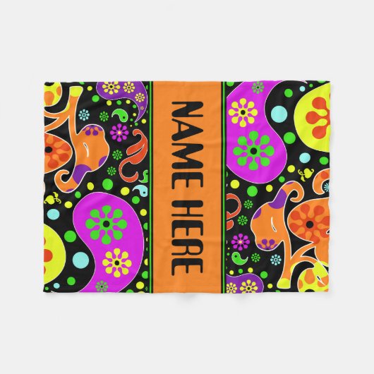 Bright Retro Paisley Patroon Aangepaste Naam Deken (Voorkant (Horizontaal))