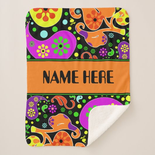 Bright Retro Paisley Patroon Aangepaste Naam Deken (Voorkant)