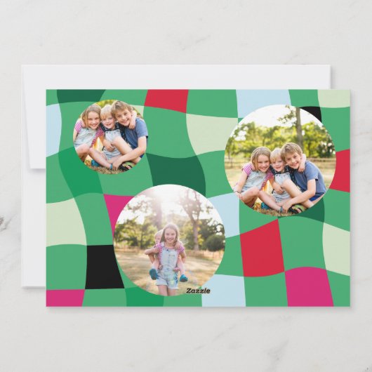 Bright Retro Plaid 4 foto het gelukkigst Feestdagenkaart (Achterkant)