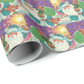 Bright Retro Santa Claus vintage kerst Cadeaupapier (Rol Hoek)