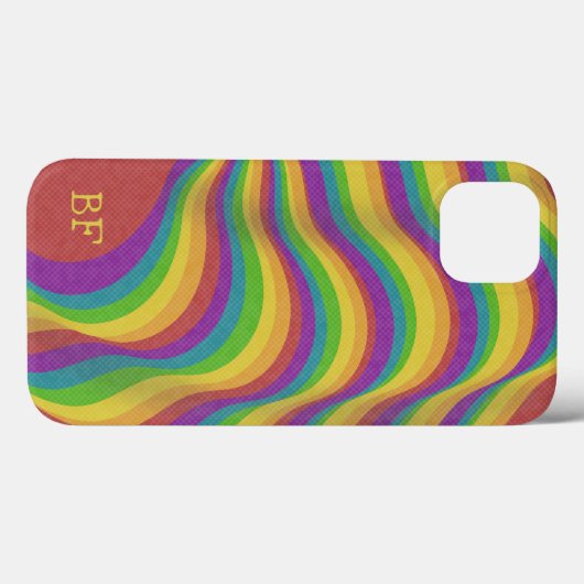 Bright Retro Wavy Rainbow Lines Monogram Initialen Case-Mate iPhone Case (Achterkant (horizontaal))