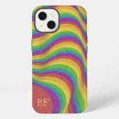 Bright Retro Wavy Rainbow Lines Monogram Initialen iPhone Hoesje (Achterkant)