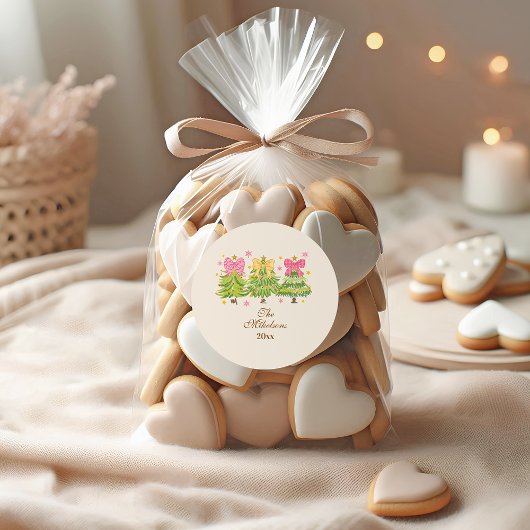 Bright Ribbon Trees Holiday Family Ronde Sticker